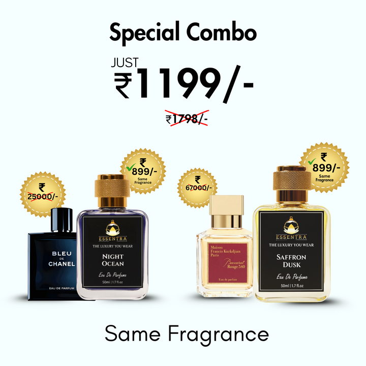 Essentra Perfume Combo - Night Ocean & Saffron Dusk (Inspired by Bleu De Chanel & Baccarat Rouge 540)
