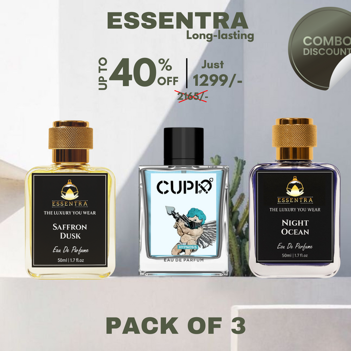 Essentra + Cupix Perfume Combo – Pack of 3 (Saffron Dusk, Hypnosis, Night Ocean) – 50ml Each